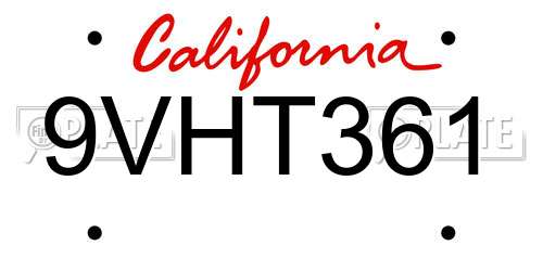 9VHT361 California License Plate