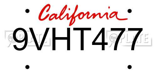 9VHT477 California License Plate
