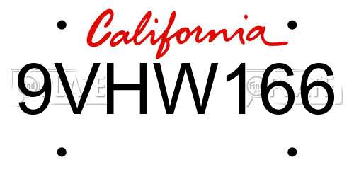 9VHW166 California License Plate