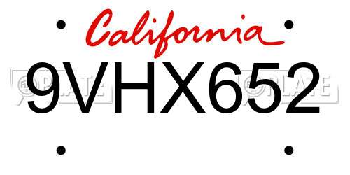 9VHX652 California License Plate