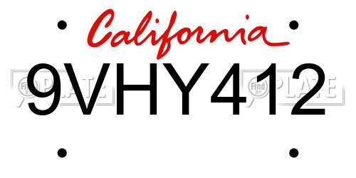 9VHY412 California License Plate