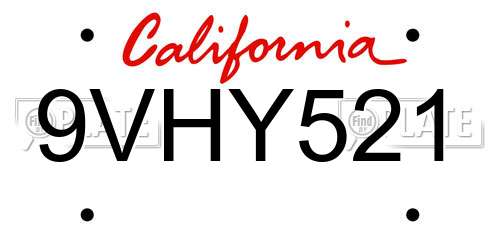 9VHY521 California License Plate