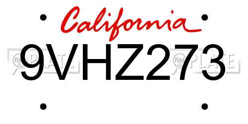 9VHZ273 California License Plate