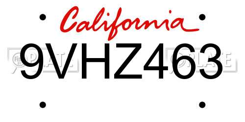 9VHZ463 California License Plate