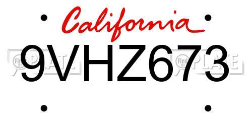 9VHZ673 California License Plate