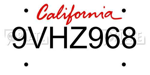 9VHZ968 California License Plate
