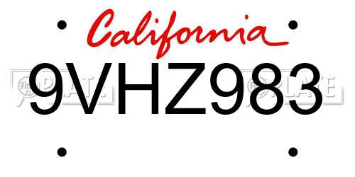 9VHZ983 California License Plate