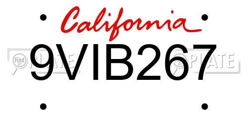 9VIB267 California License Plate