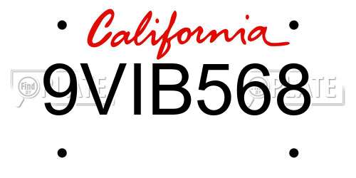 9VIB568 California License Plate