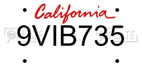 9VIB735 California License Plate