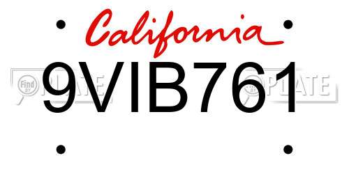 9VIB761 California License Plate
