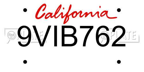 9VIB762 California License Plate