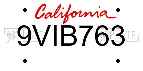 9VIB763 California License Plate