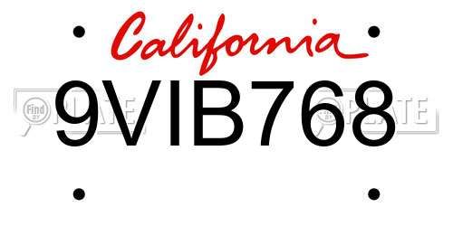 9VIB768 California License Plate