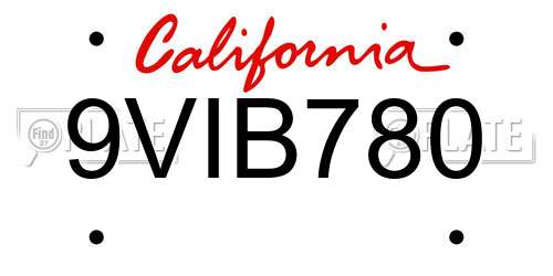 9VIB780 California License Plate