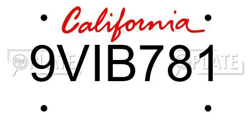 9VIB781 California License Plate