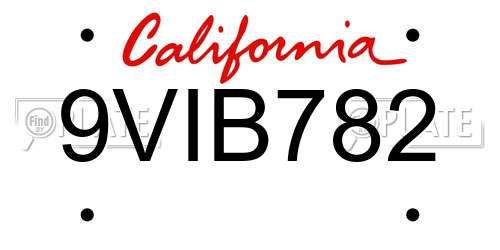 9VIB782 California License Plate