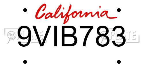 9VIB783 California License Plate