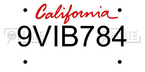 9VIB784 California License Plate