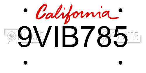 9VIB785 California License Plate