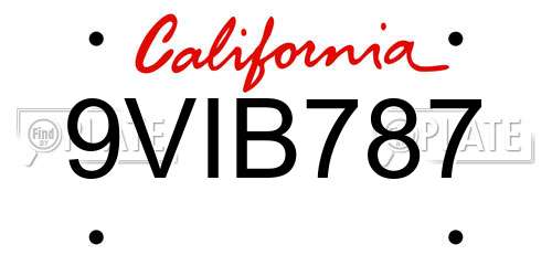 9VIB787 California License Plate