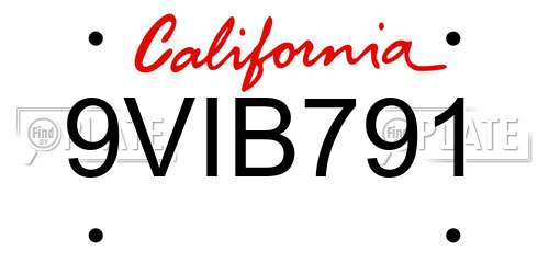 9VIB791 California License Plate