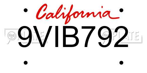 9VIB792 California License Plate