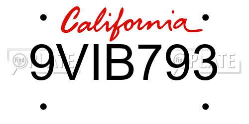 9VIB793 California License Plate