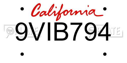 9VIB794 California License Plate