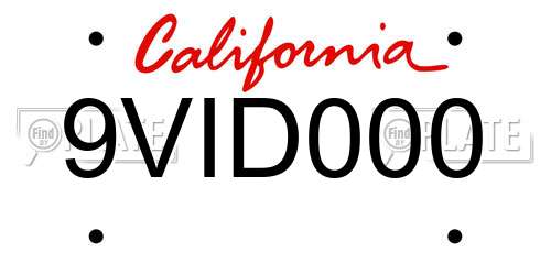 9VID000 California License Plate