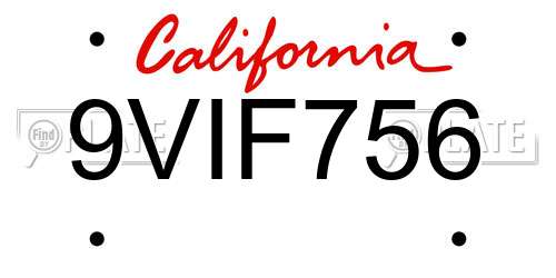 9VIF756 California License Plate