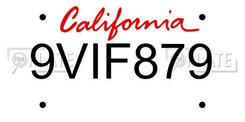 9VIF879 California License Plate
