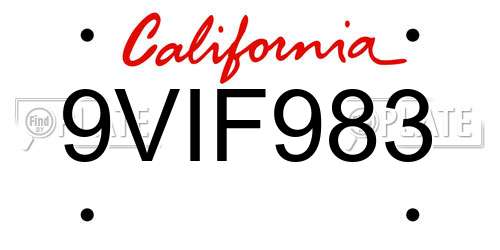9VIF983 California License Plate