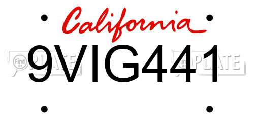 9VIG441 California License Plate
