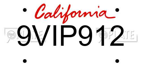 9VIP912 California License Plate