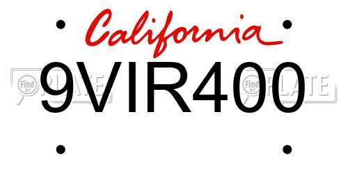 9VIR400 California License Plate