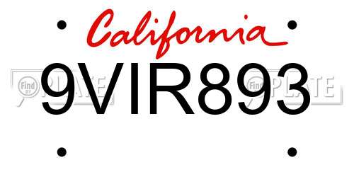 9VIR893 California License Plate