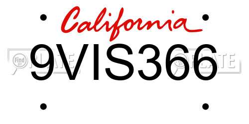 9VIS366 California License Plate