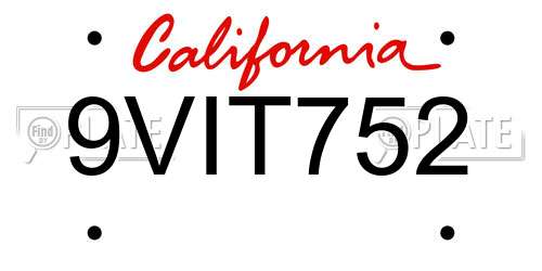 9VIT752 California License Plate