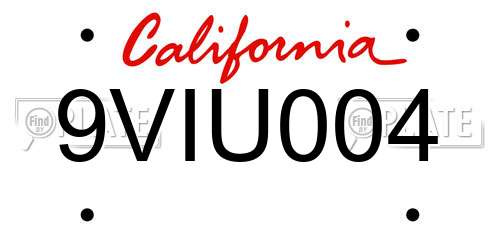 9VIU004 California License Plate