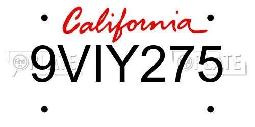 9VIY275 California License Plate