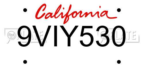 9VIY530 California License Plate