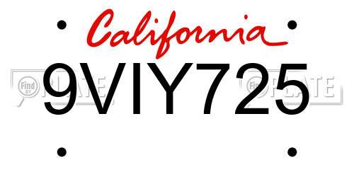 9VIY725 California License Plate