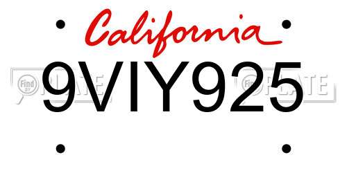 9VIY925 California License Plate
