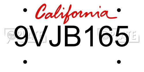 9VJB165 California License Plate