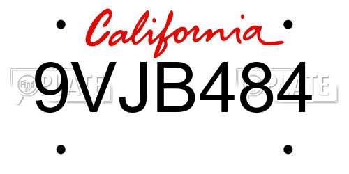 9VJB484 California License Plate