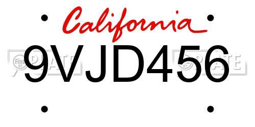 9VJD456 California License Plate