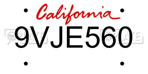 9VJE560 California License Plate