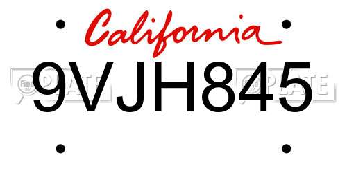9VJH845 California License Plate