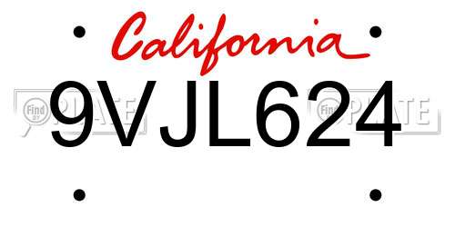 9VJL624 California License Plate